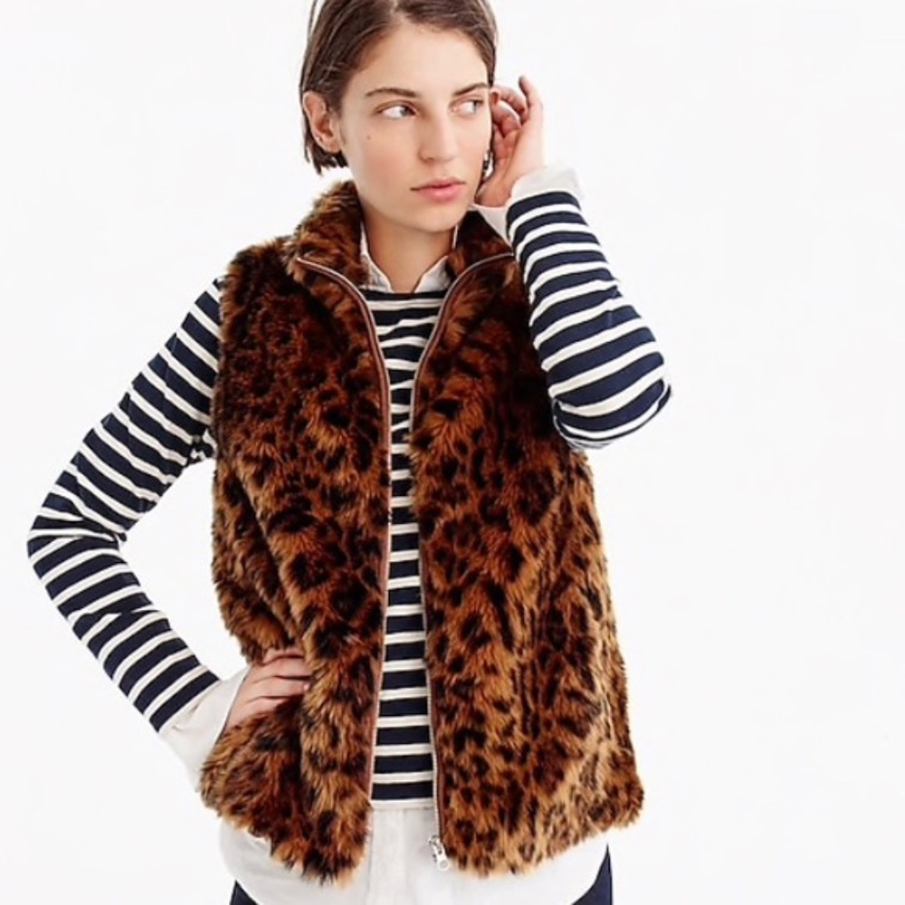 J.Crew Faux Fur Leopard Print Vest